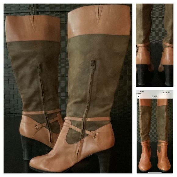 LAUREN RALPH LAUREN MISA Brown Leather Suede Knee High Boots - Picture 13 of 16